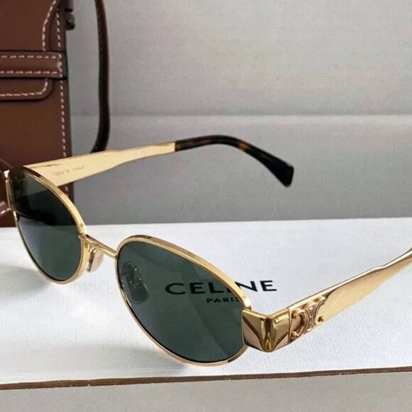 ✨Celine Triomphe Sunglasses CL4S235U Gold Frame Green Lenses - Picture 7 of 7